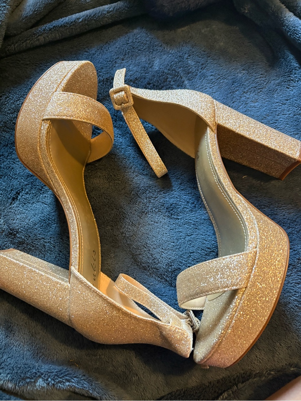 Ankis 9.5 Glitter Platform Block Heel Sandals strappy open toe - Picture 3 of 7